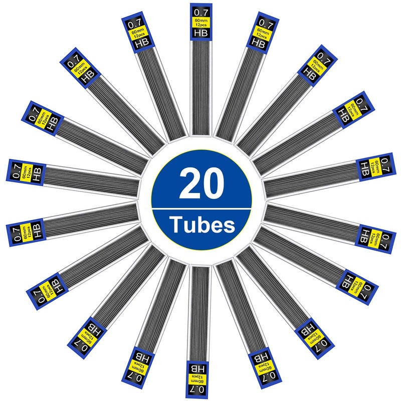 Morepack مزيد من التعبئة 240 قطعة من إعادة تعبئة الرصاص مع صندوق بلاستيكي، 0.7 مم HB، إعادة تعبئة قلم رصاص ميكانيكي مقاوم للكسر، 20 أنبوب - Image 3